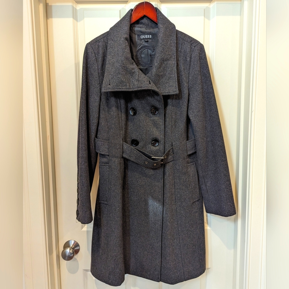 Guess Charcoal Gray Peacoat L